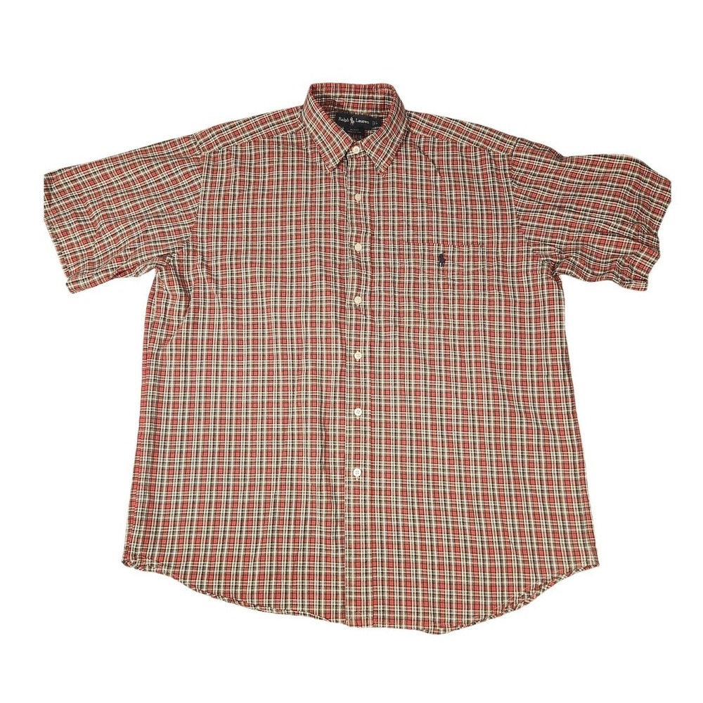 Vintage 90s Polo Ralph Lauren Blake Shirt Mens Large Red‎ Plaid Short Sleeve